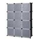 Meerveil Bedroom PP Storage Wardrobe, 12/20 Cubes, Black Color, with White Door Panel Twill Printed