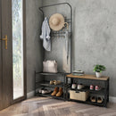 Meerveil Hall Tree with Storage Bench, Balck / White Thickened Steel Tube Assembled