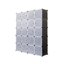 Meerveil Bedroom PP Storage Wardrobe, 12/20 Cubes, Black Color, with White Door Panel Twill Printed