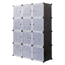 Meerveil Bedroom PP Storage Wardrobe, 12/20 Cubes, Black Color, with White Door Panel Twill Printed