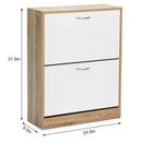 Meerveil Modern Shoe Rack, Natural Wood Grain/White Color, 2 Drawer Flaps