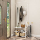 Meerveil Hall Tree with Storage Bench, Balck / White Thickened Steel Tube Assembled