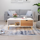 Meerveil Modern Style Coffee Table, White Color, with 2 Drawers, Solid Wood Legs