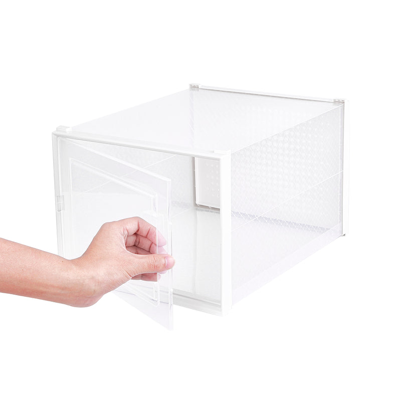 Meerveil PP Plastic Stackable Shoe Boxes, Transparent White, Set of 18L Size, Organizer with Door