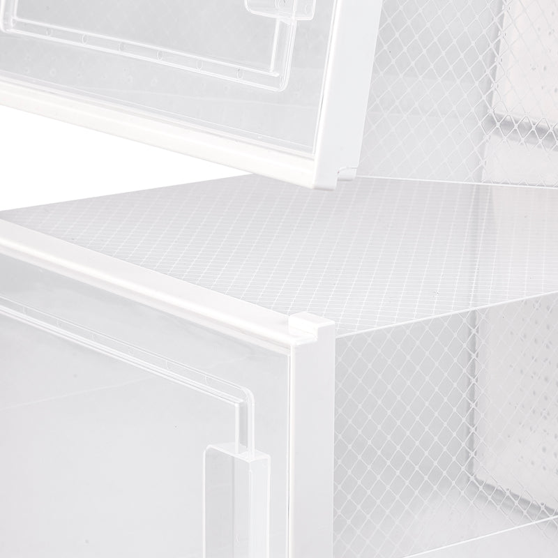 Meerveil PP Plastic Stackable Shoe Boxes, Transparent White, Set of 18L Size, Organizer with Door