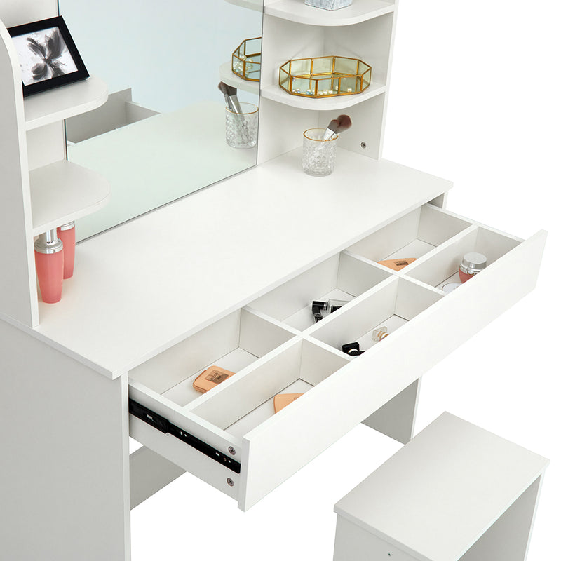 Meerveil Dressing Table Set, White Color, Large Storage Space, Providing Mirror, Drawer, Stool