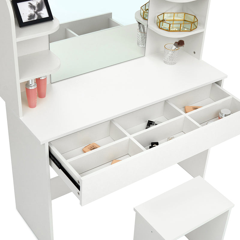 Meerveil Dressing Table Set, White Color, Large Storage Space, Providing Mirror, Drawer, Stool