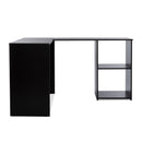 Meerveil L-shaped Computer Desk, White/Black Color, 2 Storage Compartments