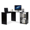 Meerveil L-shaped Computer Desk, White/Black Color, 2 Storage Compartments