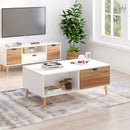 Meerveil Modern Style Coffee Table, White Color, with 2 Drawers, Solid Wood Legs
