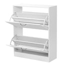 Meerveil Modern Shoe Rack, Natural Wood Grain/White Color, 2 Drawer Flaps