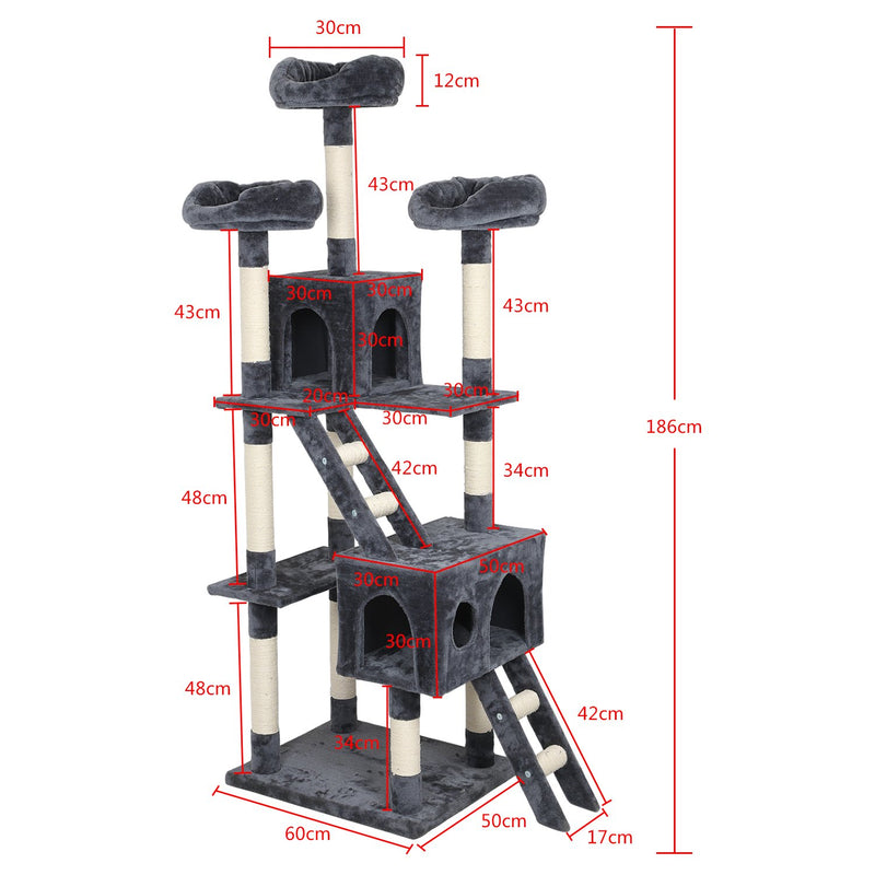 Meerveil Cat Scratching Tree, Light/ Dark Grey/Beige Color, Large Size, with Ladders and Looking Platforms