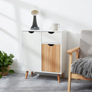 Meerveil Modern Storage Cabinet, White and Oak Color Matching, 2 Doors and Single Drawer