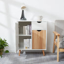 Meerveil Modern Storage Cabinet, White and Oak Color Matching, 2 Doors and Single Drawer