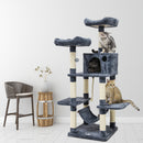 Meerveil Cat Scratching Tree, Light/Dark Grey/Beige Color, Middle Size, with Looking Platforms and Hammock