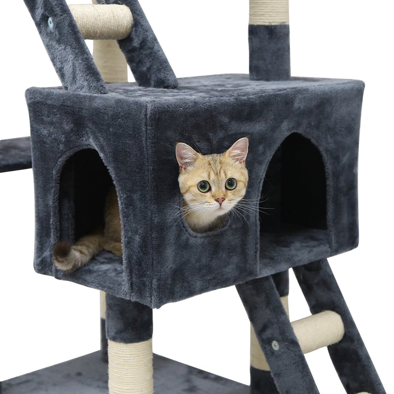Meerveil Cat Scratching Tree, Light/ Dark Grey/Beige Color, Large Size, with Ladders and Looking Platforms