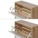 Meerveil Modern Shoe Rack, Natural Wood Grain/White Color, 2 Drawer Flaps