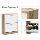 Meerveil Modern Shoe Rack, Natural Wood Grain/White Color, 2 Drawer Flaps