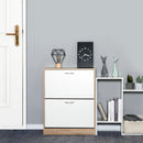 Meerveil Modern Shoe Rack, Natural Wood Grain/White Color, 2 Drawer Flaps