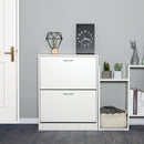 Meerveil Modern Shoe Rack, Natural Wood Grain/White Color, 2 Drawer Flaps