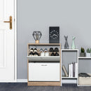 Meerveil Modern Shoe Rack, Natural Wood Grain/White Color, 2 Drawer Flaps