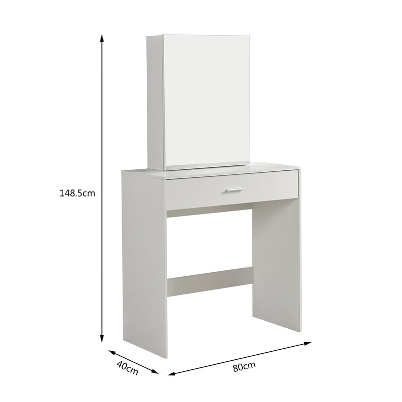 Meerveil Stylish Dressing Table, White Color, with Sliding Door, Mirror and Stool