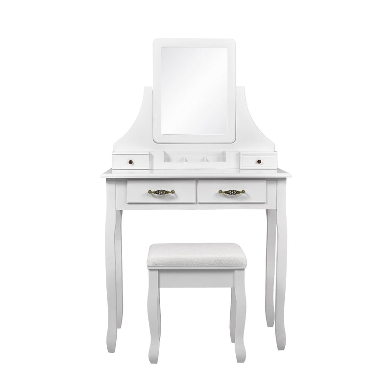 Meerveil Classic Dressing Table, White Color, with a Large Mirror and Stool