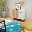 Meerveil Modern Storage Cabinet, White and Oak Color Matching, 3 Doors and Single Drawer