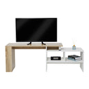 Meerveil Modern Style TV Cabinet, White & Wooden Color, Extendable Structure