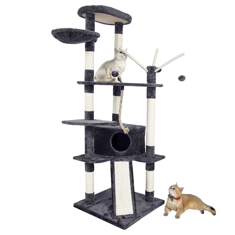 Meerveil Cat Scratching Tree, Light/Dark Grey/Beige Color, Large Size, with Stairs, Berths, Jumping Platforms