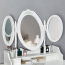 Meerveil Modern Dressing Table, White Color, with 3 Rotating Mirrors and Stool