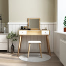 Meerveil Wooden Dressing Table, Oak&White Color, with Square Mirror and Stool