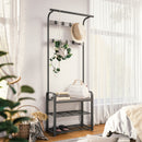 Meerveil Coat Rack, Antique /Warm Grey Wood Grain Color, with Shoe Storage Bench and Anti-tip Straps