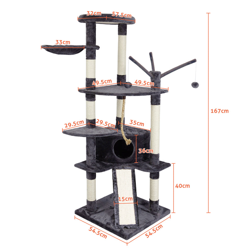 Meerveil Cat Scratching Tree, Light/Dark Grey/Beige Color, Large Size, with Stairs, Berths, Jumping Platforms