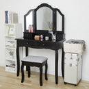 Meerveil Classic Dressing Table, Black/White Color, Providing a Large Mirror, Drawers and Printed Stool