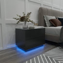 Meerveil LED Bedside Cabinet, Black Color, with 2 Drawers, High Gloss with USB Light