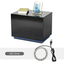 Meerveil LED Bedside Cabinet, Black Color, with 2 Drawers, High Gloss with USB Light