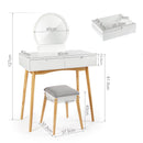 Meerveil Dressing Table, White Color, with Round Mirror and Stool