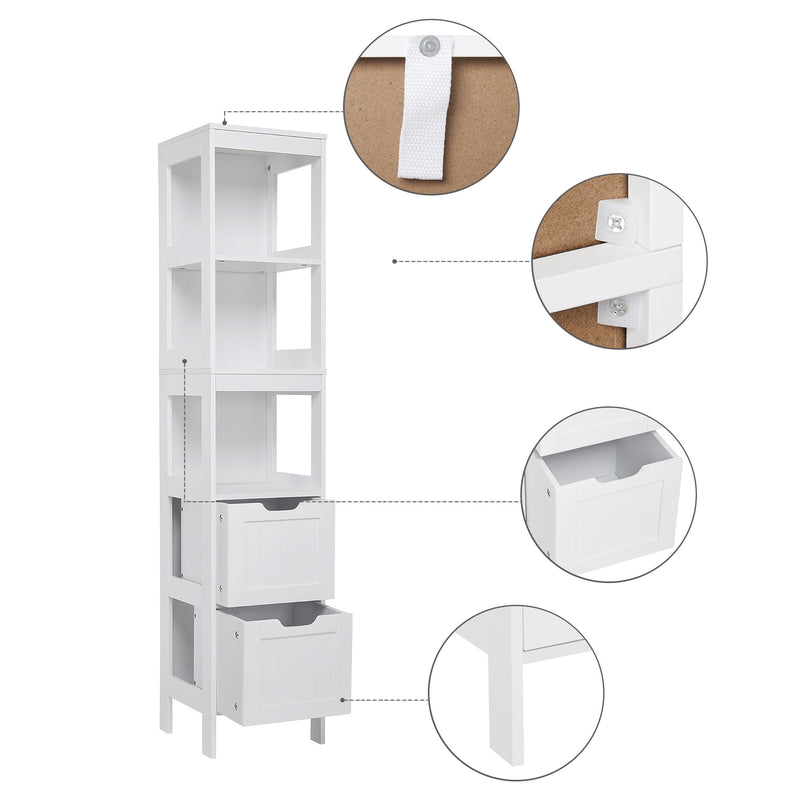 Meerveil Simple Bathroom Cabinet, White Color, The Upper Open Space, 2 Drawers