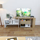 Meerveil Modern Style TV Cabinet, White & Wooden Color, Extendable Structure
