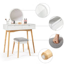 Meerveil Dressing Table, White Color, with Round Mirror and Stool