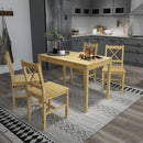 Meerveil Dining Table and Chairs Set, White&Blue/Natural Wood Color, Classic Style, Solid Pine Wood