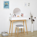 Meerveil Dressing Table, White Color, with Round Mirror and Stool