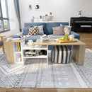 Meerveil Wood Modern Coffee Table, White and Oak Color, Extendable Adjustable Direction