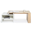 Meerveil Wood Modern Coffee Table, White and Oak Color, Extendable Adjustable Direction