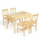 Meerveil Dining Table and Chairs Set, White&Blue/Natural Wood Color, Classic Style, Solid Pine Wood