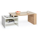 Meerveil Wood Modern Coffee Table, White and Oak Color, Extendable Adjustable Direction