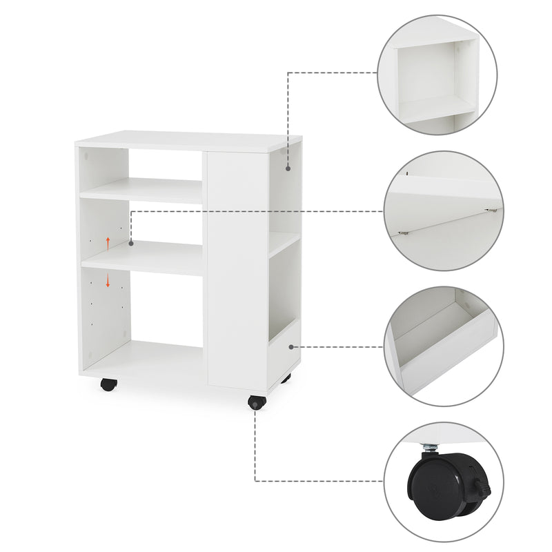 Meerveil Modern Simple Style Trolley, White Color, with Adjustable Partition and Universal Wheel