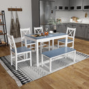 Meerveil Dining Table and Chairs Set, White&Blue/Natural Wood Color, Classic Style, Solid Pine Wood