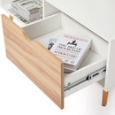 Meerveil Modern Style Coffee Table, White Color, with 2 Drawers, Solid Wood Legs